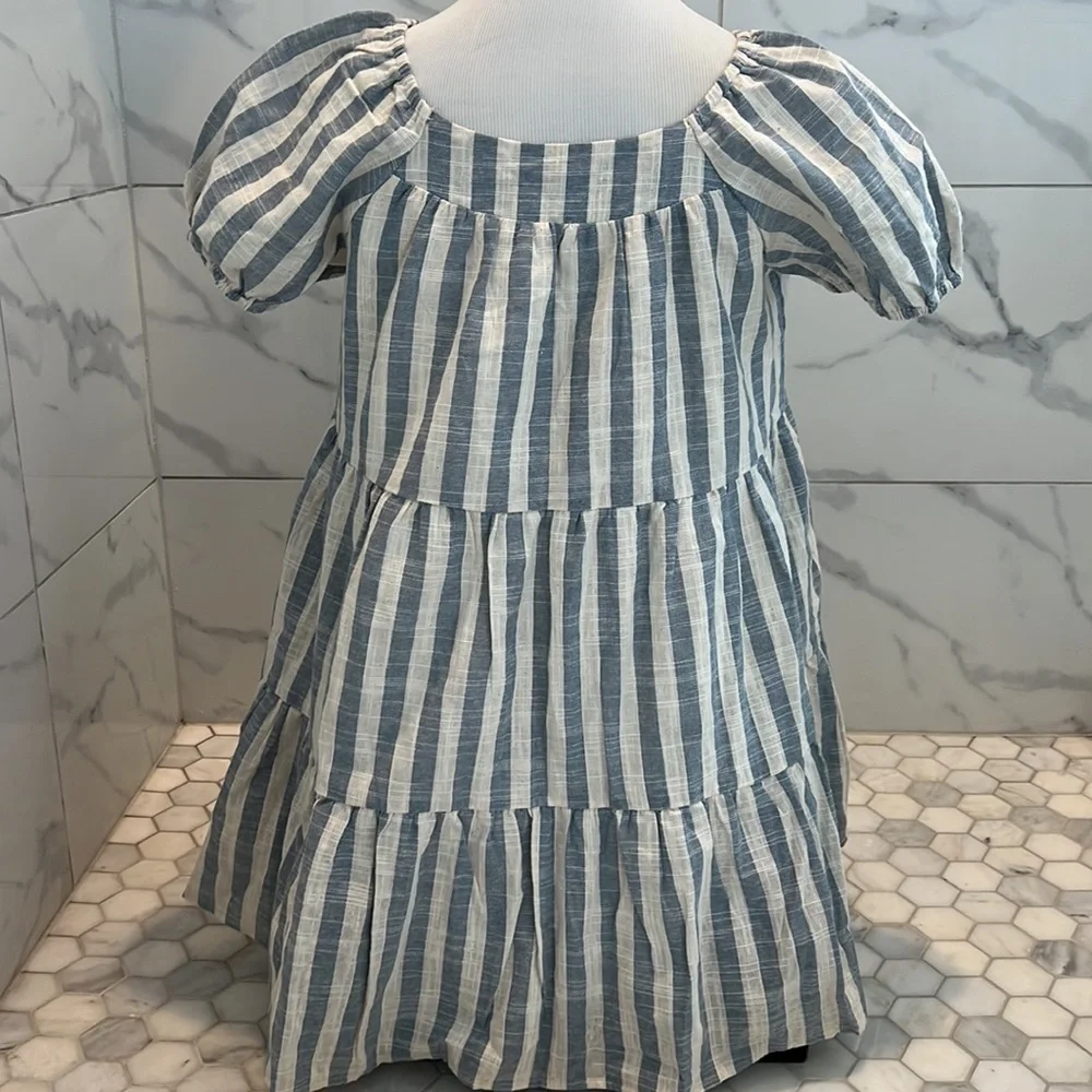 ❌ HAYDEN Striped Puff Sleeve Tiered Cotton Babydoll Dress Girls L